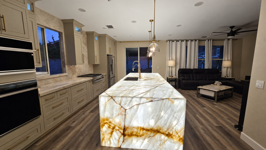 Cristallo quartzite Island Backlit with Custom LED Light Panels