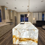 Cristallo quartzite Island Backlit with Custom LED Light Panels